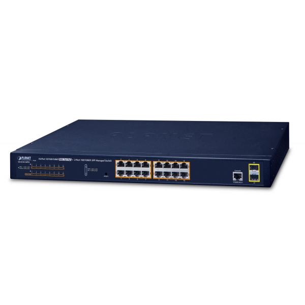 Planet GS-4210-16P2S switch di rete Gestito L2+ Gigabit Ethernet (10/100/1000) Nero 1U Supporto Power over Ethernet (PoE)