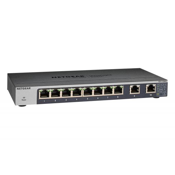 NETGEAR GS110MX Non gestito 10G Ethernet [100/1000/10000] Nero (8-PORT GB UNMANAGED SWITCH - W. 2X10G/MULTI-GIG)