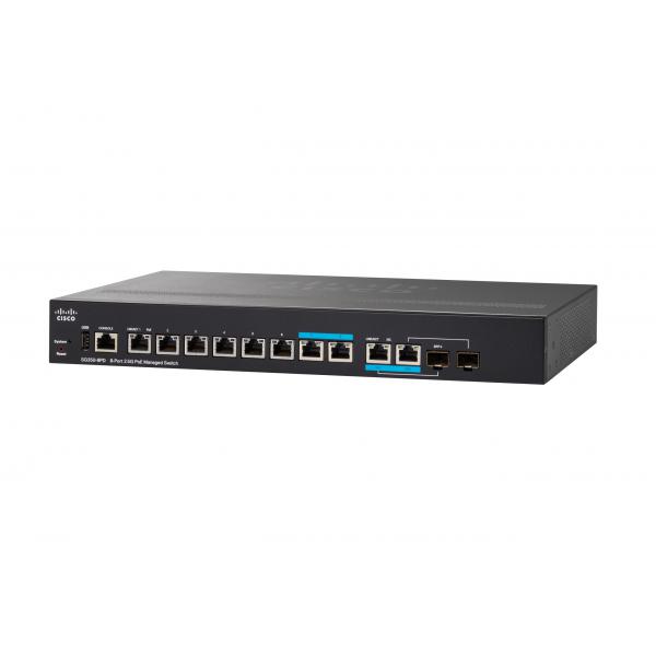 Cisco Small Business SG350-8PD Gestito L2/L3 Gigabit Ethernet [10/100/1000] Supporto Power over Ethernet [PoE] 1U Nero (Cisco Small Business SG350-8PD - Switch - L3 - Managed - 8 x 10/100/1000 [PoE] + 2 x combo Gigabit GBIC - desktop)