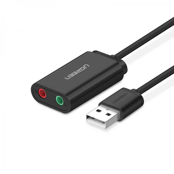 UGREEN Adattatore USB 2.0 a 2x3,5mm jack AUX (Cuffie e Microfono), (Black)
