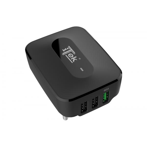 Caricabatteria da muro da 25W- 7.8A(2x2.4A- 1x3A) con 3 porte:  2xUSB Smart- 1xQC3.0- Smart IC
