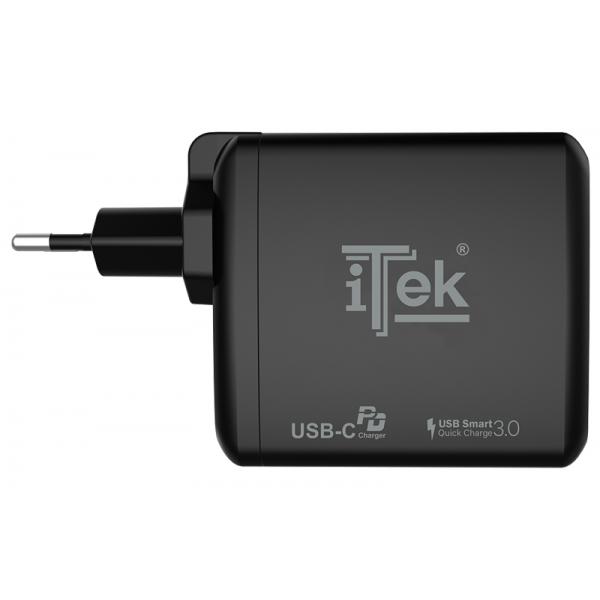 Caricabatteria da muro da 60W- 6A(2x3A) con 2 porte: 1xType-C PD-  1xQC3.0- Smart IC