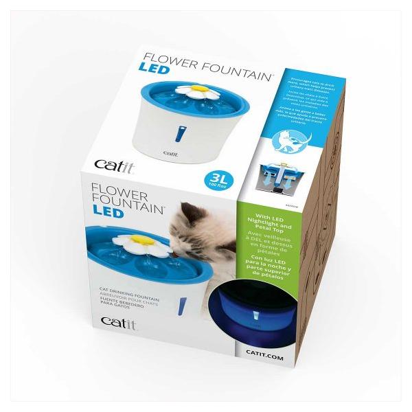 Catit LED Flower Fountain Abbeveratoio automatico per animali domestici Plastica Blu, Bianco Gatto