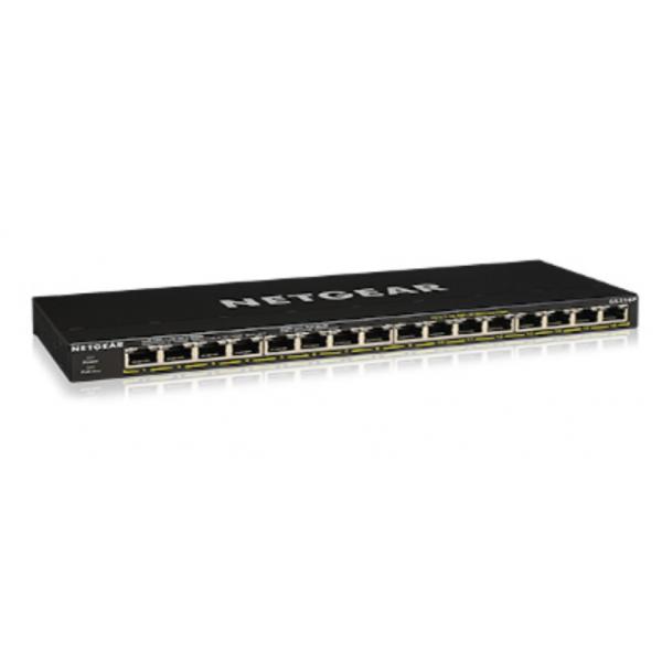 NETGEAR GS316P Non gestito Gigabit Ethernet [10/100/1000] Supporto Power over Ethernet [PoE] Nero (16-PORT GB POE+ UNMGD SWITCH - FLEXPOE)
