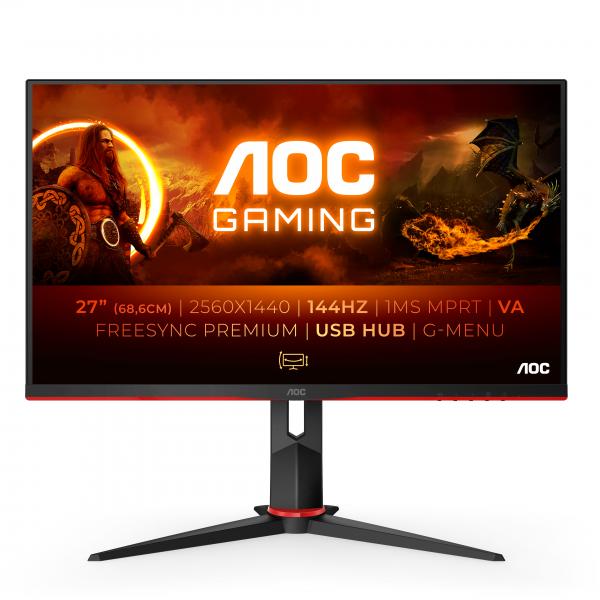 AOC G2 Q27G2U/BK Monitor PC 68,6 cm [27] 2560 x 1440 Pixel Quad HD LED Nero, Rosso (Q27G2U 65.58CM 27IN 2560X1440 - 16:9)