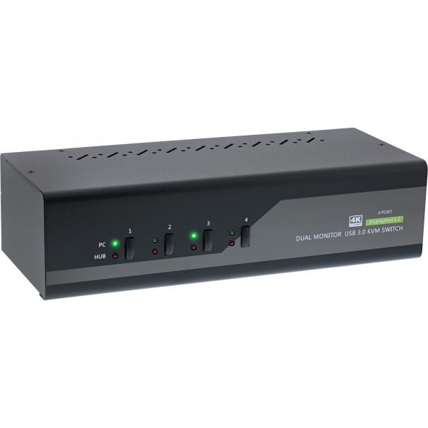 InLine Switch KVM Desktop , 4 porte, Dual-Monitor DP 1.2, 4K, USB 3.0, Audio