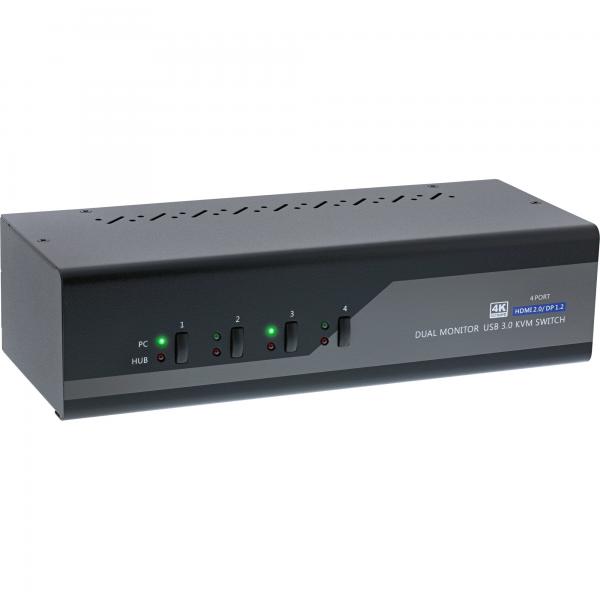 InLine Switch KVM Desktop, 4 porte, Dual Monitor, DP + HDMI, 4K, USB 3.0, Audio