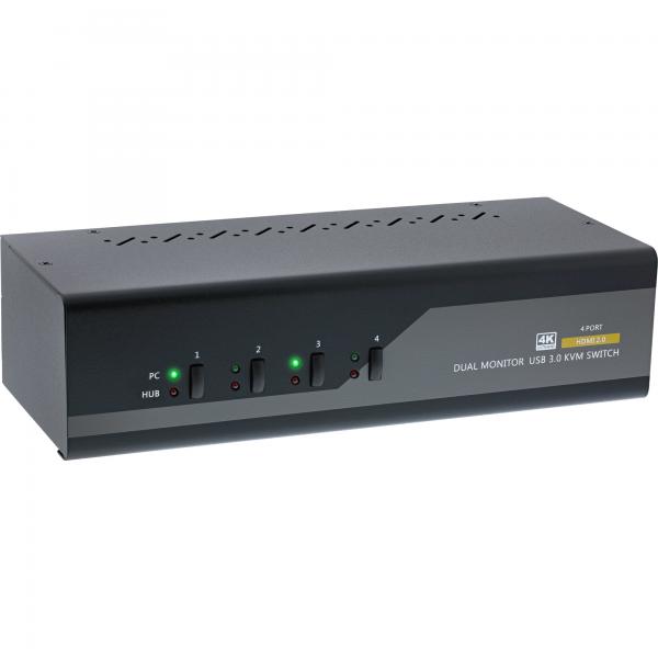 InLine Switch KVM Desktop , 4 porte, Dual Monitor, HDMI, 4K, USB 3.0, Audio