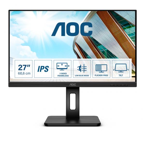 AOC P2 Q27P2Q LED display 68,6 cm [27] 2560 x 1440 Pixel Quad HD Nero (AOC Q27P2Q - LED monitor - 27 - 2560 x 1440 QHD @ 75 Hz - IPS - 300 cd/mÂ² - 1000:1 - 4 ms - HDMI, VGA, DisplayPort - speakers - black)
