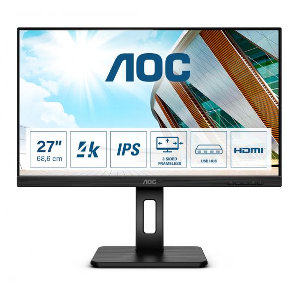 AOC P2 U27P2 LED display 68,6 cm [27] 3840 x 2160 Pixel 4K Ultra HD Nero (AOC U27P2 - Monitor a LED - 27 - 3840 x 2160 4K UHD [2160p] @ 60 Hz - IPS - 350 cd/mÂ² - 1000:1 - 4 ms - HDMI, DisplayPort - altoparlanti - nero)