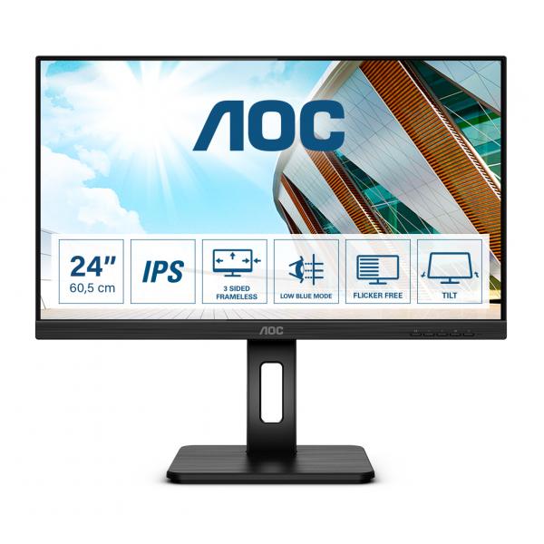 AOC P2 Q24P2Q LED display 60,5 cm [23.8] 2560 x 1440 Pixel Quad HD Nero (AOC Q24P2Q - Monitor a LED - 23.8 - 2560 x 1440 QHD @ 75 Hz - IPS - 250 cd/mÂ² - 1000:1 - 4 ms - HDMI, VGA, DisplayPort - altoparlanti - nero)