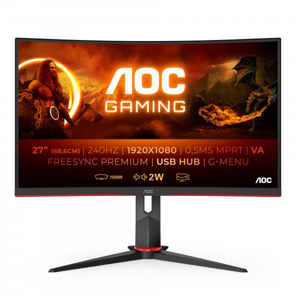 AOC G2 C27G2ZU/BK Monitor PC 68,6 cm [27] 1920 x 1080 Pixel Full HD LED Nero, Rosso (AOC C27G2ZU/BK 27 INCH Curve FHD 240Hz)