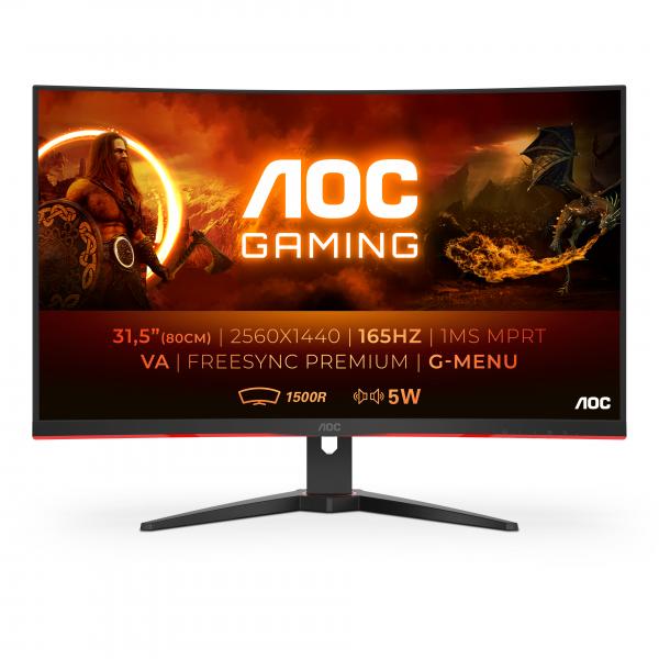 AOC G2 CQ32G2SE/BK LED display 80 cm [31.5] 2560 x 1440 Pixel 2K Ultra HD Nero, Rosso (CQ32G2SE 31.5IN LCD 2560X1440 - 16:9 1MS 3000:1 HDMI/DP)