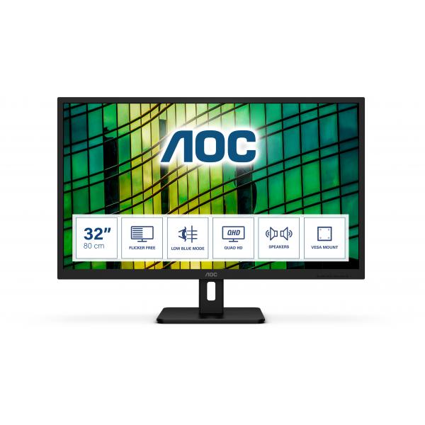 AOC E2 Q32E2N LED display 80 cm [31.5] 2560 x 1440 Pixel Quad HD Nero (AOC Q32E2N 31.5 Inch IPS Monitor, QHD, 75Hz, 4ms, HDMI, Display Port, inc Speakers, VESA)