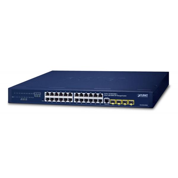 PLANET IPv4/IPv6, 24-Port Gestito L2/L4 Gigabit Ethernet [10/100/1000] 1U Blu (IPv4/IPv6, 24-Port - 10/100/1000T + 4-Port - 100/1000X SFP Manageable Gigabit Ethernet Switch IPv4/IPv6, 24-Port, Managed, - Warranty: 36M)