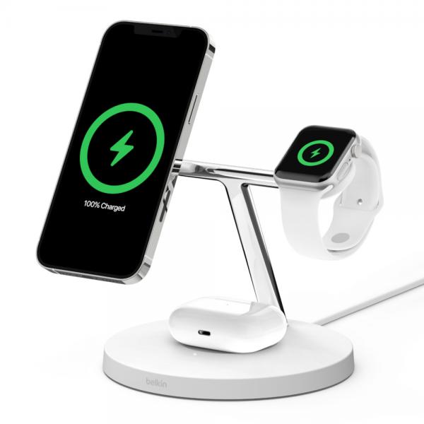BELK BOOST CHARGE PRO CARICABATTERIE E SUPPORTO DI RICARICA WIRELESS MAGSAFE 3 IN 1 iPHONE + APPLE WATCH + AIRPODS 15 W BIANCO WIZ009VFWH