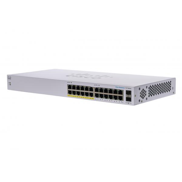 Cisco CBS110 Non gestito L2 Gigabit Ethernet [10/100/1000] Supporto Power over Ethernet [PoE] 1U Grigio (Cisco Business 110 Series 110-24PP - Switch - unmanaged - 12 x 10/100/1000 [PoE] + 12 x 10/100/1000 + 2 x combo Gigabit SFP - desktop, rack-mountable, wall-mountable - PoE [100 W])