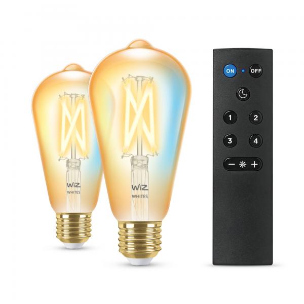 Wiz Starter kit WiZ 2 lampadine Edison collegate Bianco variabile E27 50W + Dimmer con telecomando Nomadic