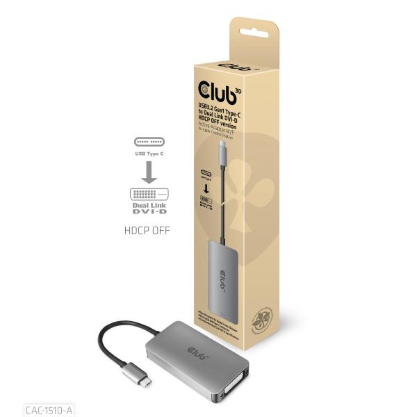 CLUB3D USB TYPE C TO DVI I DUAL LINK SUPPORTS 4K30HZ RESOLUTIONS - HDCP OFF