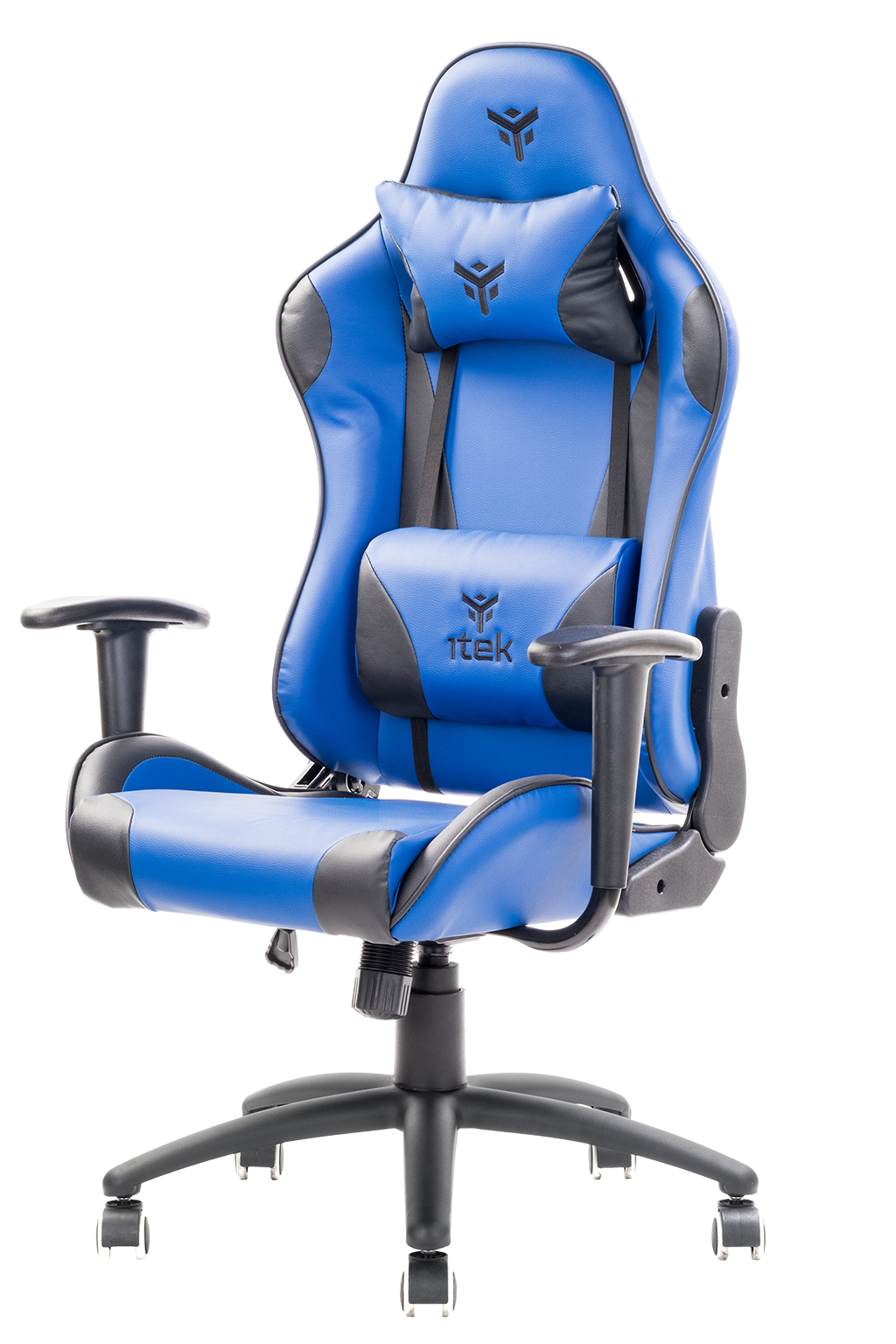itek Gaming Chair PLAYCOM PM20 - PVC, Doppio Cuscino, Schienale Reclinabile, Blu Nero