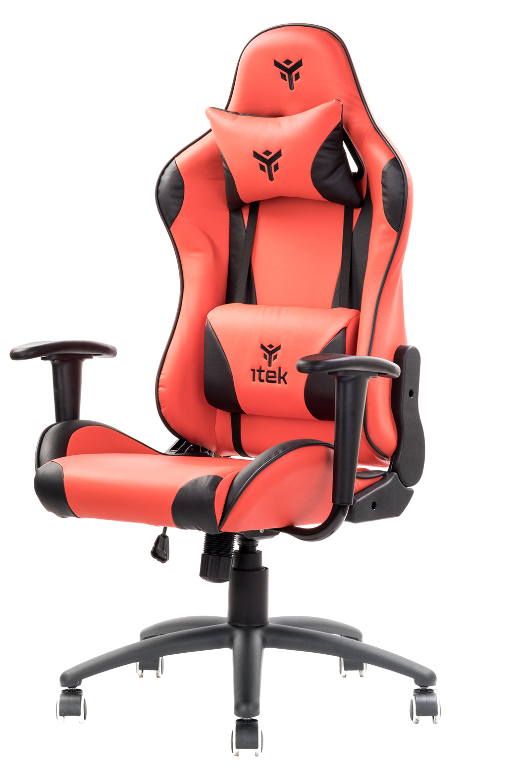itek Gaming Chair PLAYCOM PM20 - PVC, Doppio Cuscino, Schienale Reclinabile, Rosso Nero