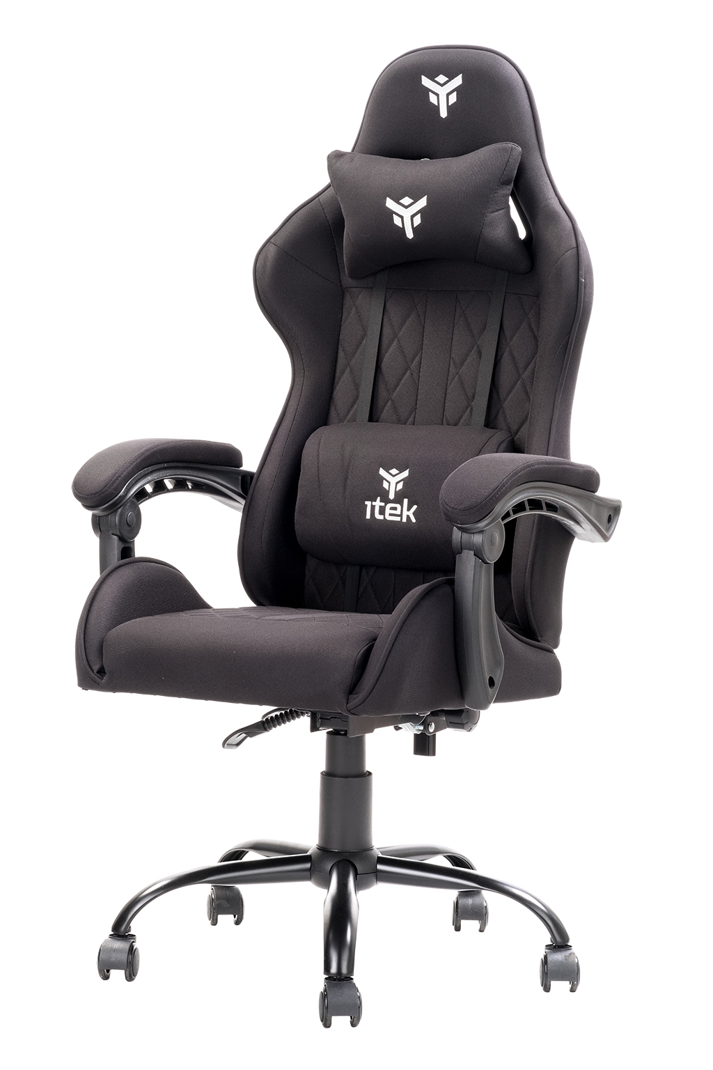 itek Gaming Chair RHOMBUS FF10 - Tessuto, Doppio Cuscino, Schienale Reclinabile, Nero Nero