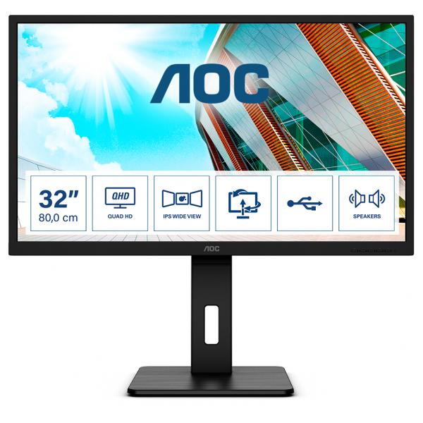 AOC P2 Q32P2 Monitor PC 80 cm [31.5] 2560 x 1440 Pixel 2K Ultra HD LED Nero (AOC Q32P2 - Monitor a LED - 31.5 - 2560 x 1440 QHD @ 75 Hz - IPS - 250 cd/mÂ² - 1000:1 - 4 ms - 2xHDMI, DisplayPort - altoparlanti - nero)