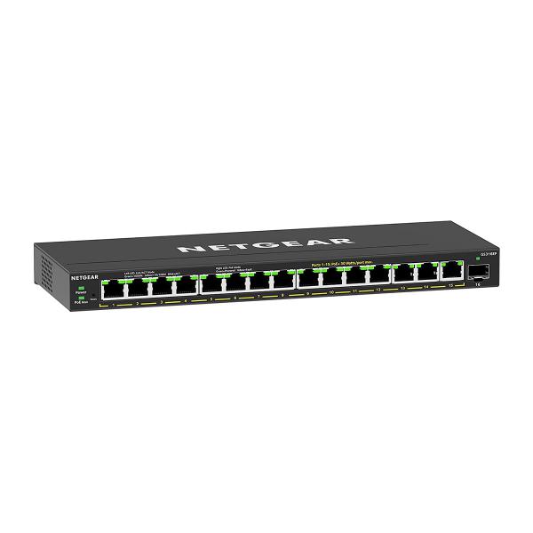 NETGEAR GS316EP-100PES switch di rete Gestito Gigabit Ethernet [10/100/1000] Supporto Power over Ethernet [PoE] Nero (Netgear 16Port Switch 10/100/1000 GS316EP)
