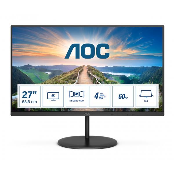 AOC V4 U27V4EA Monitor PC 68,6 cm [27] 3840 x 2160 Pixel 4K Ultra HD LED Nero (AOC 27 IPS MONITOR U27V4EA 4K)
