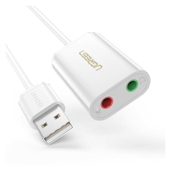 UGREEN Adattatore USB 2.0 a 2x3,5mm jack AUX (Cuffie e Microfono), (White)