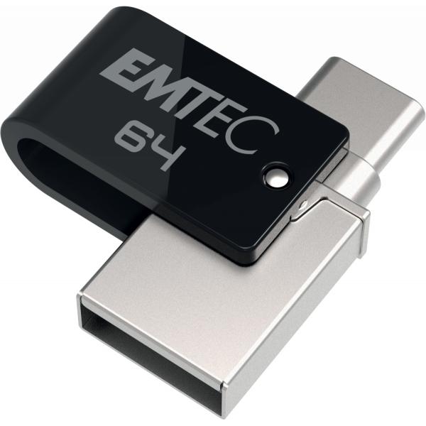 Emtec EMTEC T260 CHIAVETTA USB 3.2 FLASH USB 3.2 DA 64 GB DUAL USB-A/USB-C SISTEMA DI AGGANCIO A 360° VELOCITA DI LETTURA FINO A 180 MB/S VELOCITA DI SCRITTURA 15 MB/S MAX NERO ARGENTO