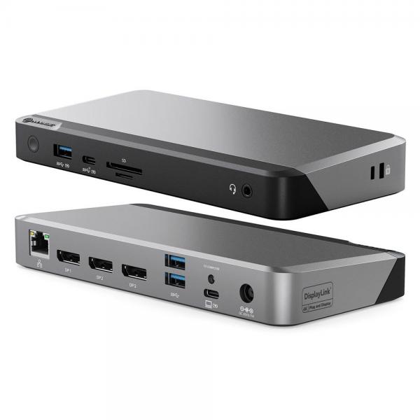 ALOGIC DX3 Cablato USB 3.2 Gen 1 [3.1 Gen 1] Type-C Nero, Grigio (Universal Triple 4K Docking Station with 100W Power Delivery [2Years warranty])