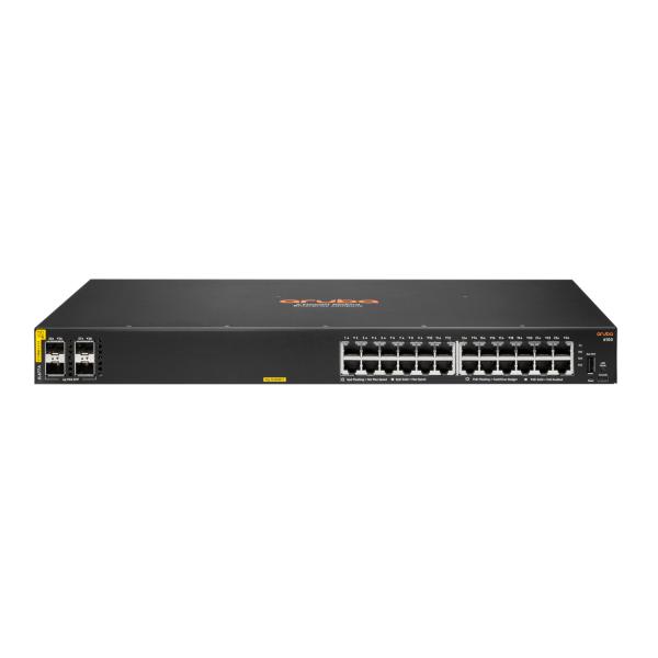 Aruba 6100 24G Class4 PoE 4SFP+ 370W Gestito L3 Gigabit Ethernet [10/100/1000] Supporto Power over Ethernet [PoE] 1U Nero (HPE Aruba 6100 24G Class4 PoE 4SFP+ - Switch - Managed - 24 x 10/100/1000 + 4 x 1 Gigabit / 10 Gigabit SFP+ - side to side airflow - rack-mountable - PoE+ [370 W])