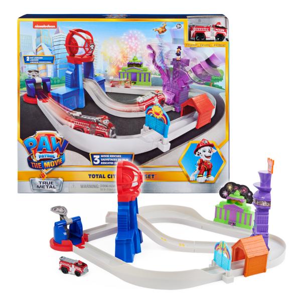 PAW Patrol , pista per macchinine Total City Rescue con veicolo di Marshall esclusivo da IL FILM, scala 1:55, giocattoli per bambini dai 3 anni in su (Spin Master PP M. True M. Adventure Ci)