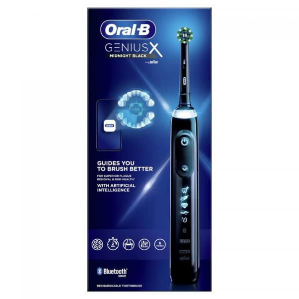 OraL-B Spazzolino elettrico ricaricabile Oral-B Genius X - 1 manico - nero - 1 spazzolino - 1 custodia da viaggio premium gratuita