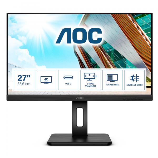 AOC U27P2CA Monitor PC 68,6 cm [27] 3840 x 2160 Pixel 4K Ultra HD LED Nero (U27P2CA 27IN IPS UHD 4K - 3840X2160 16/9 2XHDMI 4XUSB 100M)