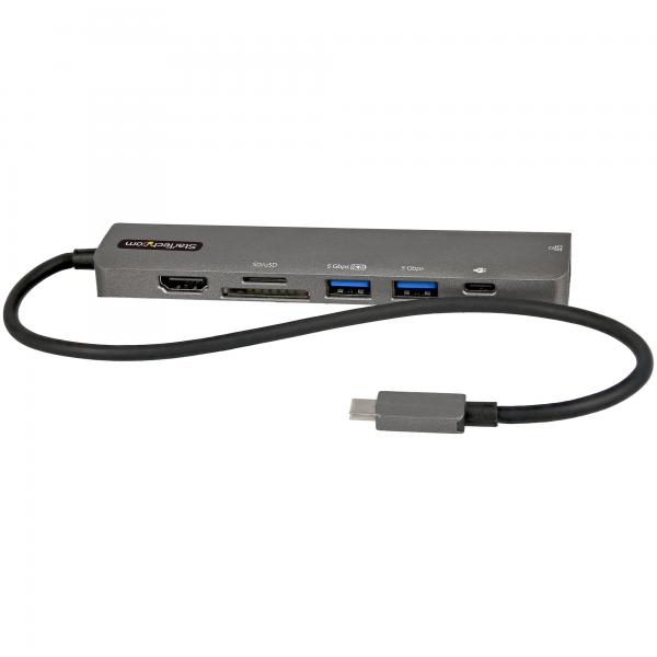 StarTech.com Adattatore multiporta USB C - Da USB-C a HDMI 2.0 4K 60Hz, 100W Power Delivery Pass-through, slot SD/MicroSD, Hub USB 3.0 a 2 porte - USB Type-C Mini Dock - Cavo integrato da 30cm