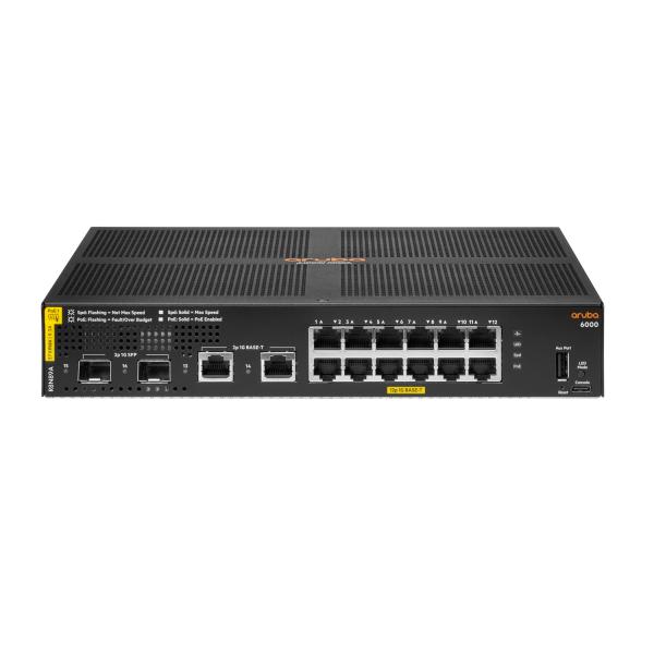 Hewlett Packard Enterprise Aruba 6000 12G Class4 PoE 2G/2SFP 139W Gestito L3 Gigabit Ethernet (10/100/1000) Supporto Power over Ethernet (PoE) 1U