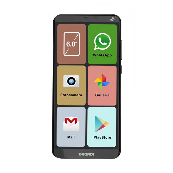 Brondi telefono cellulare Amico Smartphone XL per anziani 16GB Dual sim § Nero