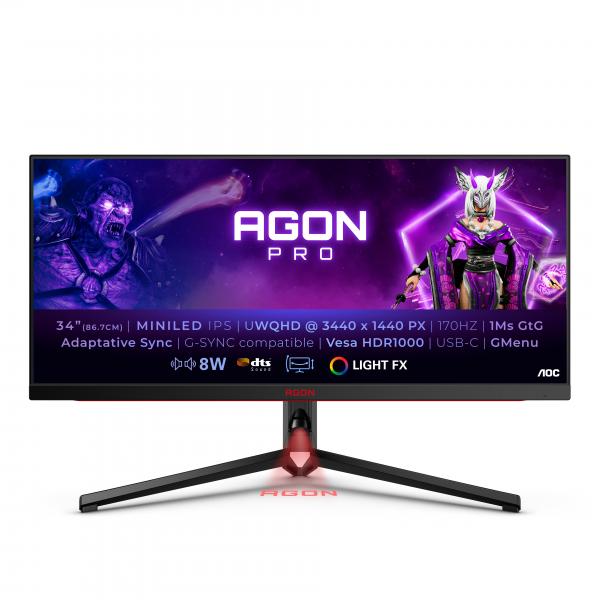 AOC AGON PRO AG344UXM Monitor PC 86,4 cm (34") 3440 x 1440 Pixel UltraWide Quad HD LED Nero, Rosso